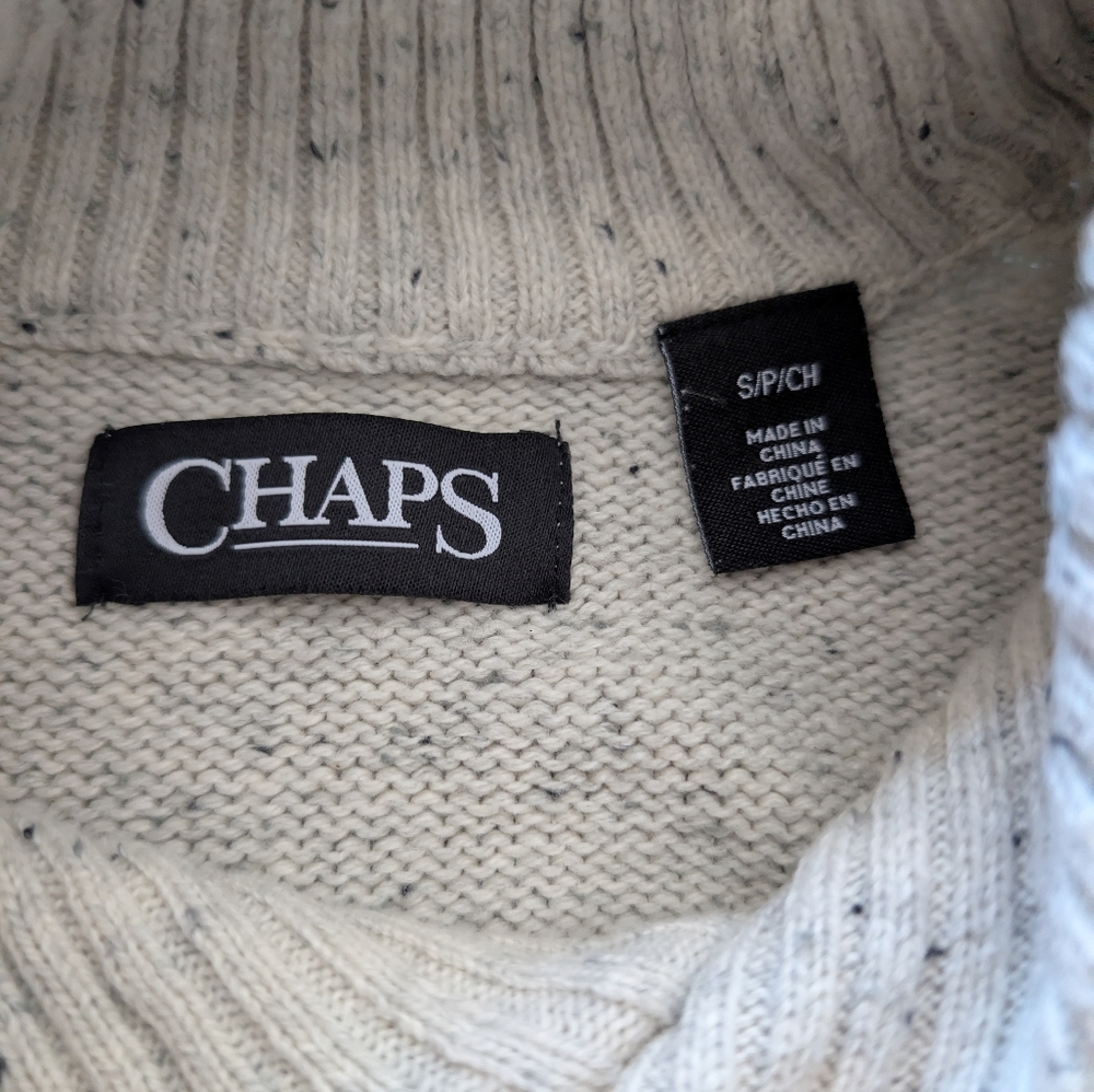 Chaps Shawl Collar Classic Fit Sweater Mens Ralph Lauren Cream Knit Sz S image 6